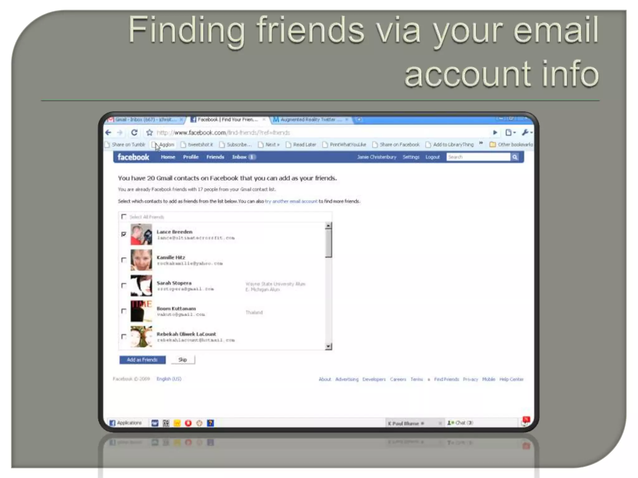 Finding friends via your email account info