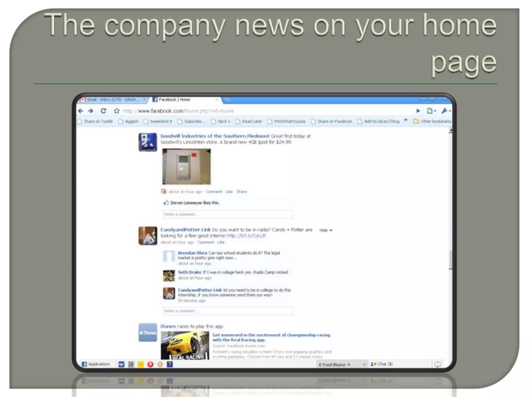 The company news on your home page