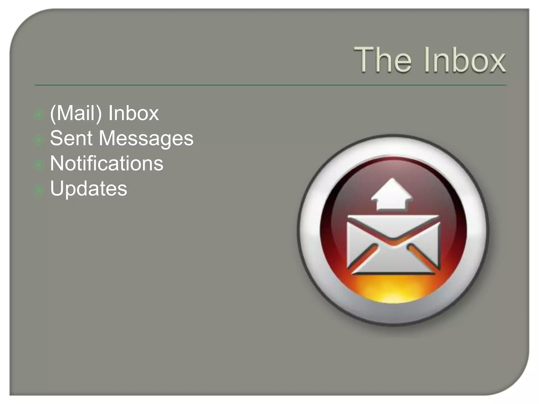 The Inbox(Mail) InboxSent MessagesNotificationsUpdates