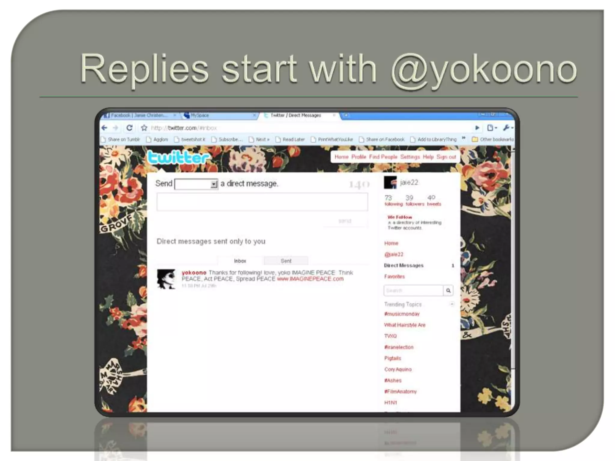 Replies start with @yokoono
