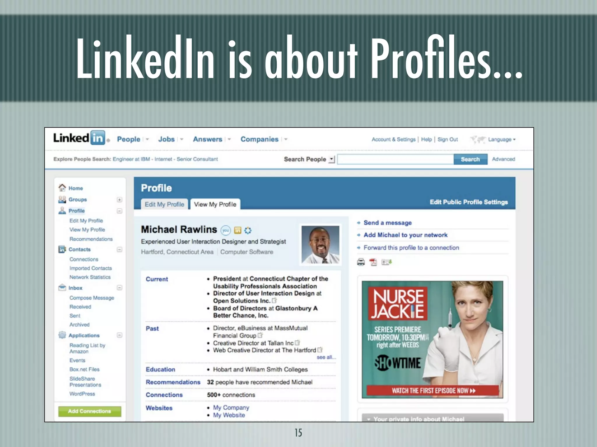LinkedIn is about Proﬁles...




             15
 