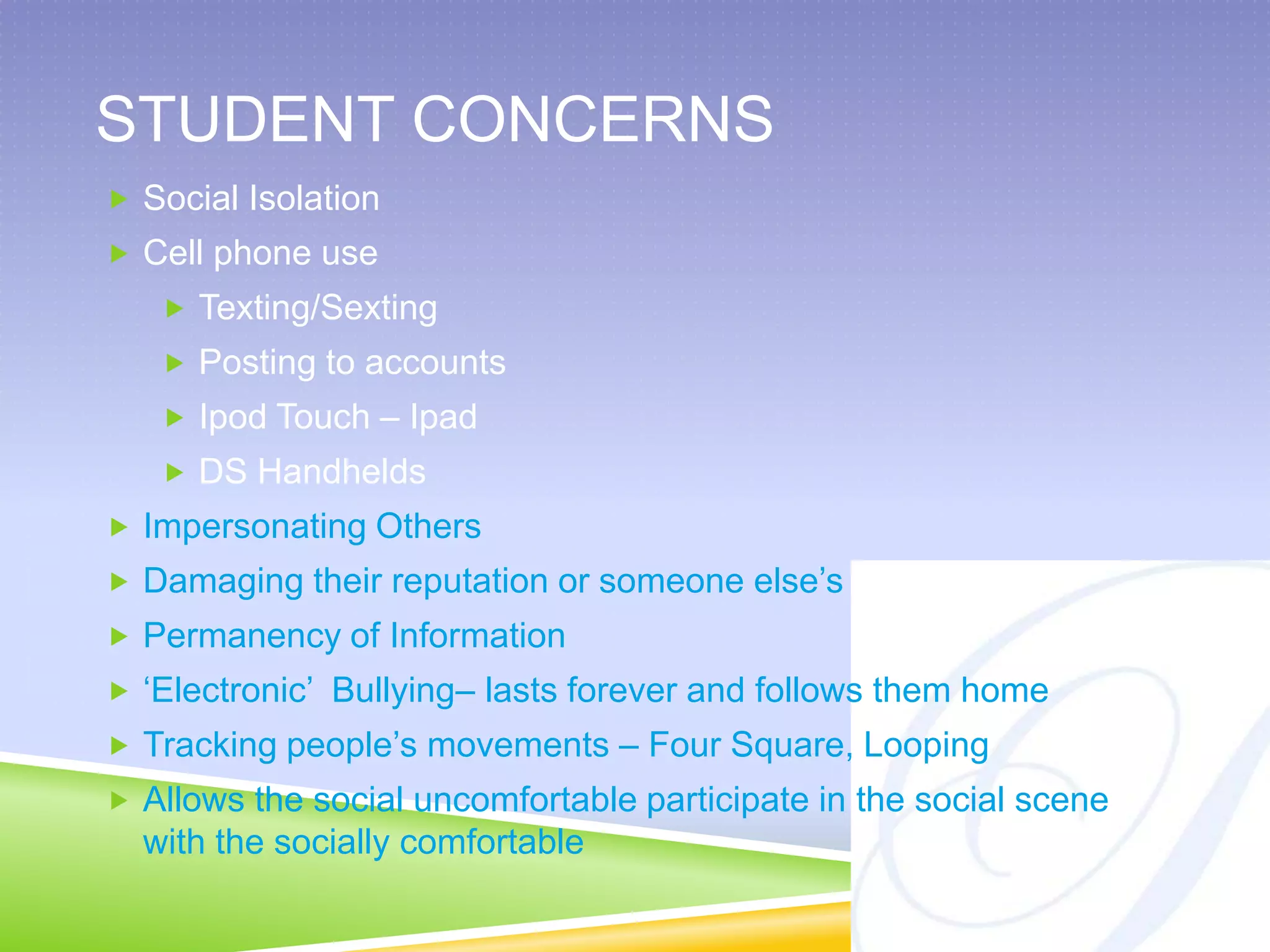 TEXTING – Why is it so powerful?Self regulated speechRemoves social cuesMore efficient Asynchronous We tend to equate young with tech proficiency and not always true - they expect the opportunity and the tech to present, but not necessarily proficient