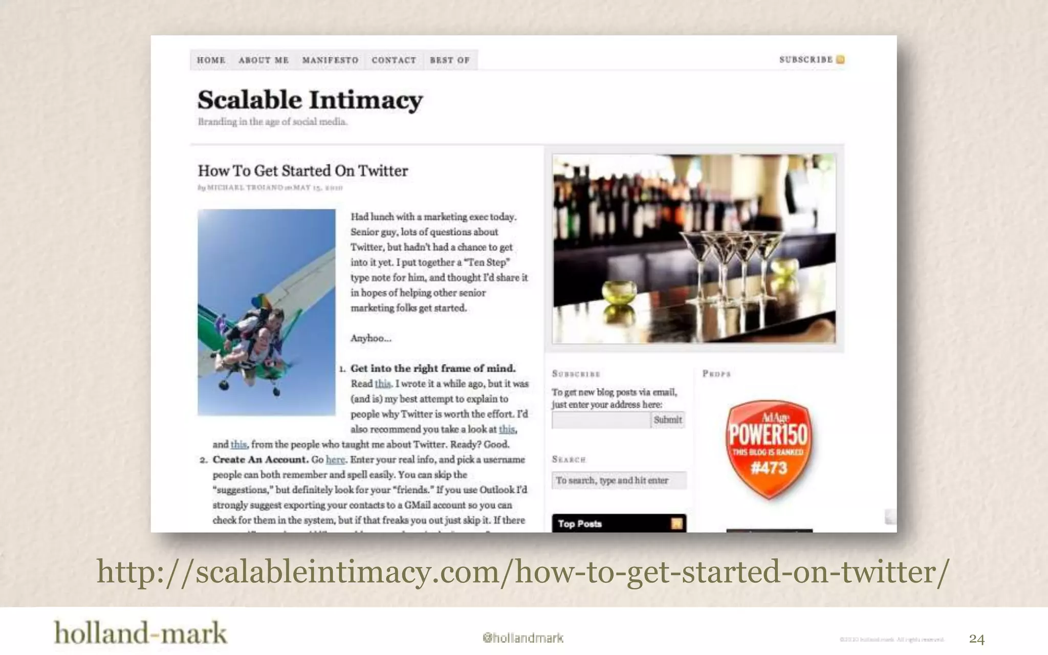 promise of social mediaScalable IntimacyMore intimate relationships than are possible through broadcast media, at sufficient scale to impact the enterprise.16