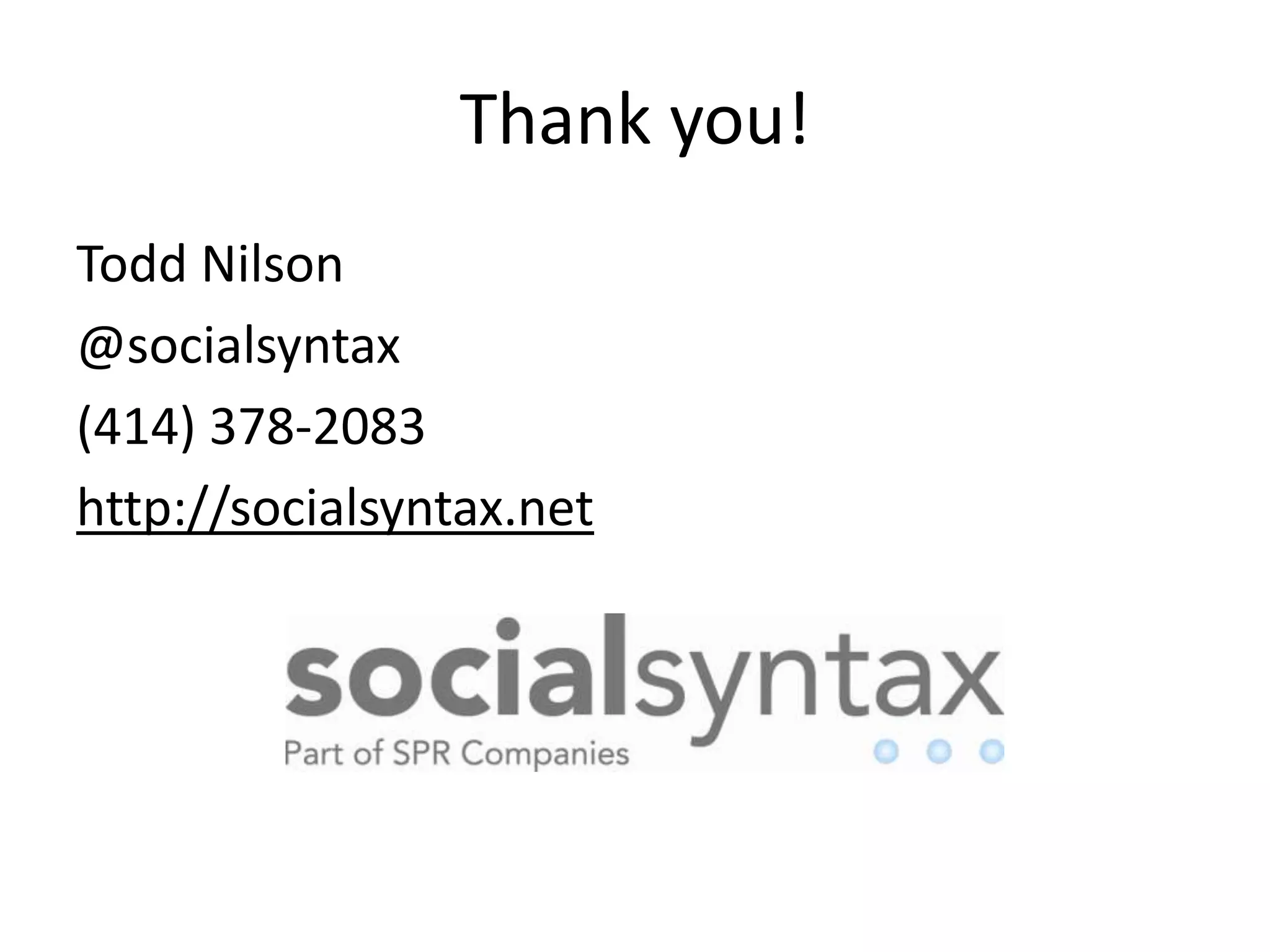 A few closing thoughtsRemain calm.Social engagement matters in the “War for Talent.”Personally embrace these tools and raise your awareness of what they can do.