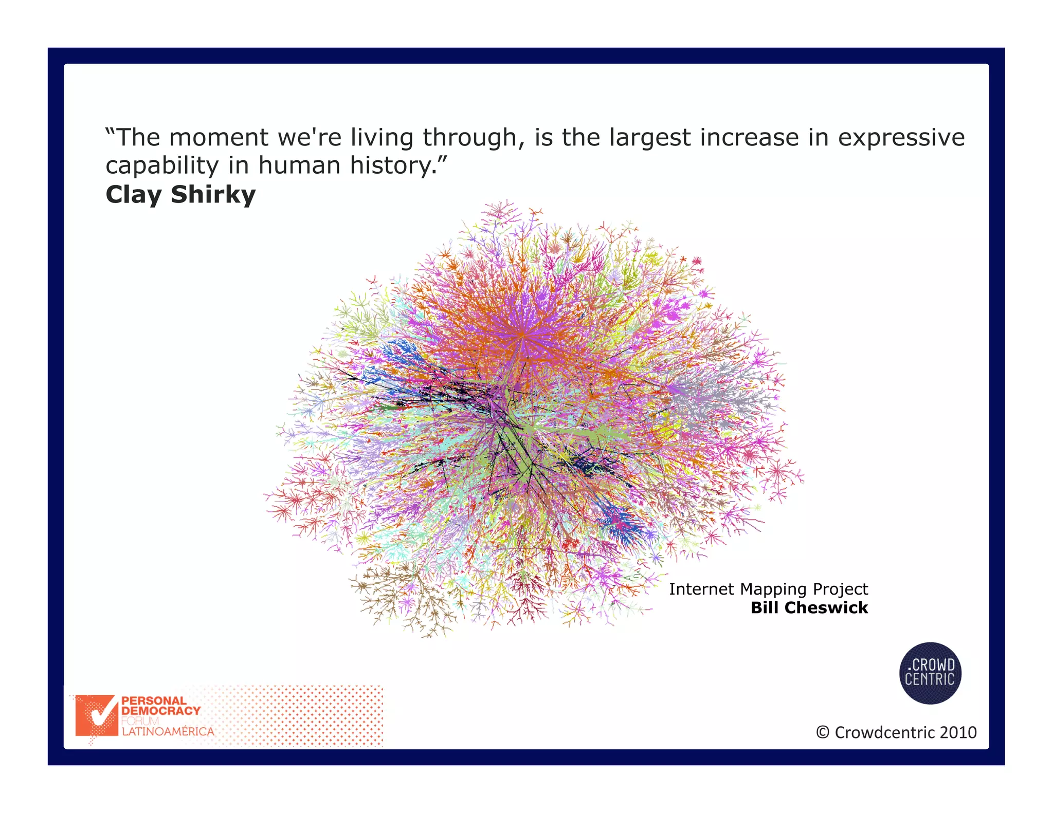 ©	
  Crowdcentric	
  2010	
  
“The moment we're living through, is the largest increase in expressive
capability in human history.”
Clay Shirky
Internet Mapping Project
Bill Cheswick
 