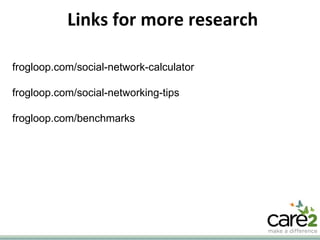 Links for more research frogloop.com/social-network-calculator frogloop.com/social-networking-tips frogloop.com/benchmarks 