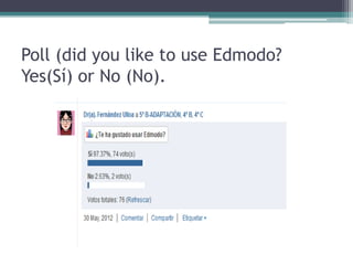 Poll (did you like to use Edmodo?
Yes(Sí) or No (No).
 