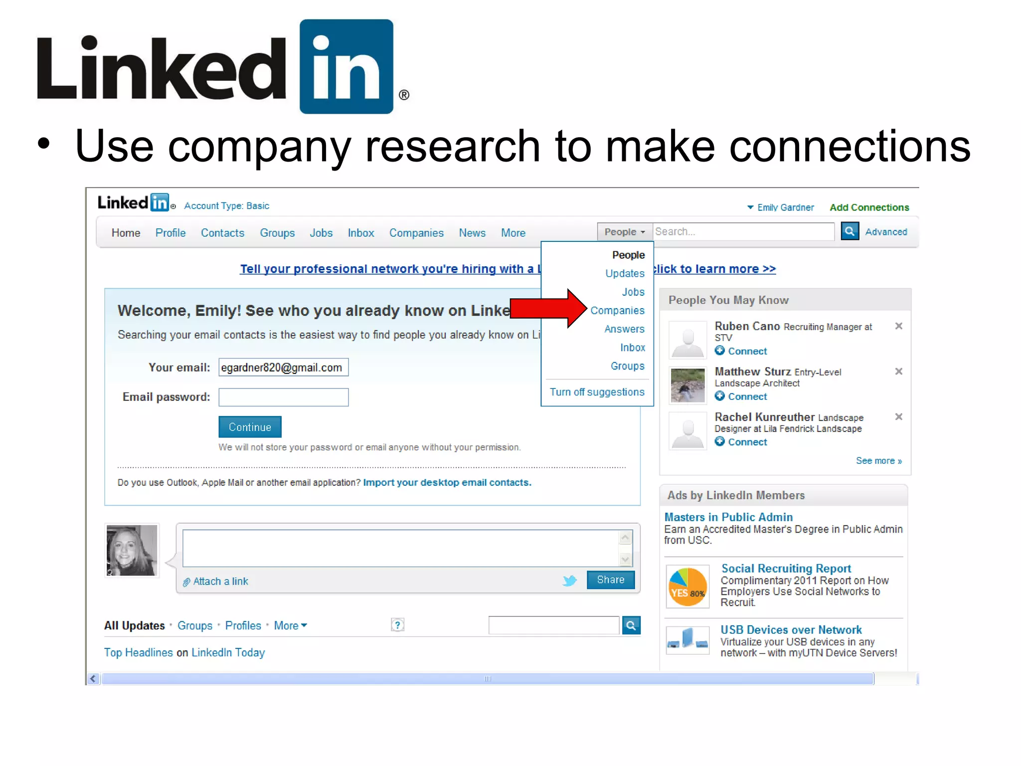 Use company research to make connections 