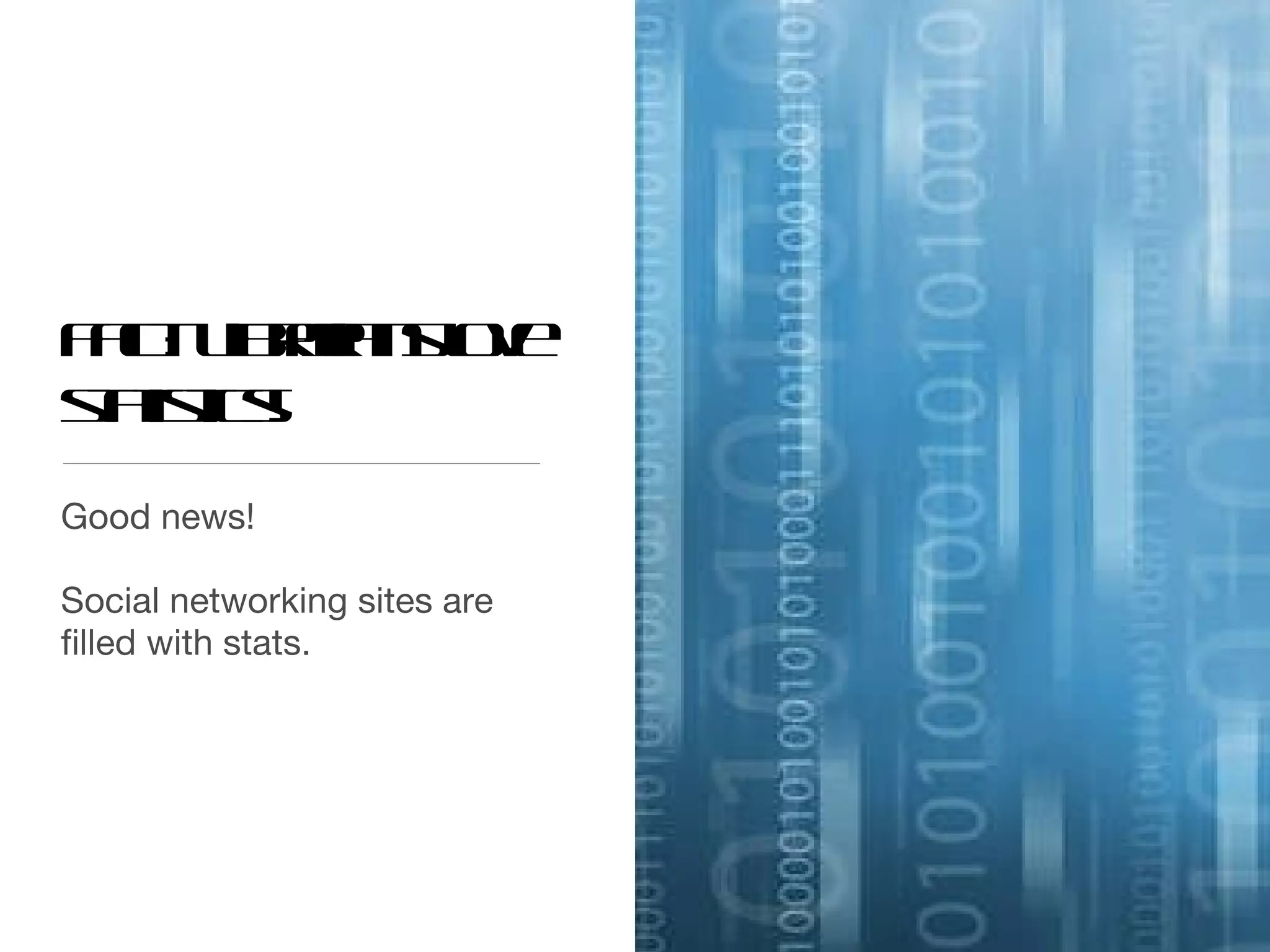 Fact: Librarians love statistics!  Good news!  Social networking sites are filled with stats.  