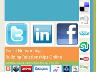 Connecting, engaging and interacting with people in real time.
Social Networking:
Building Relationships Online
 
