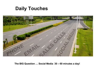 Daily Touches The BIG Question … Social Media  30 – 60 minutes a day! 