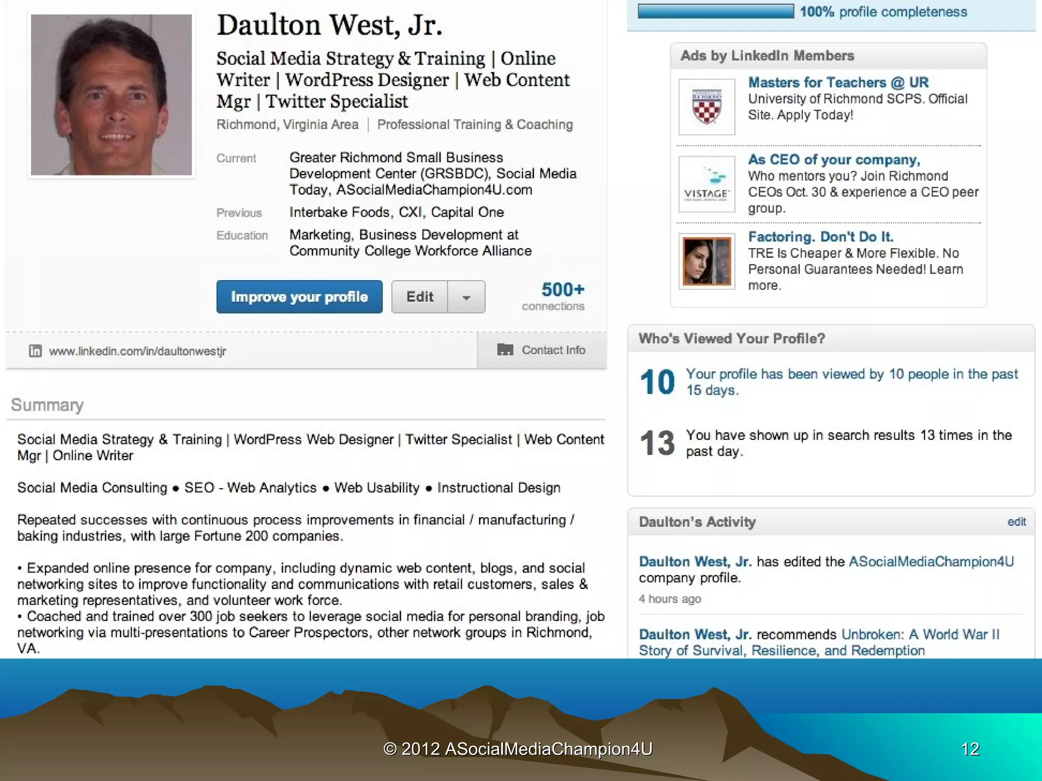 © 2012 ASocialMediaChampion4U   12
 