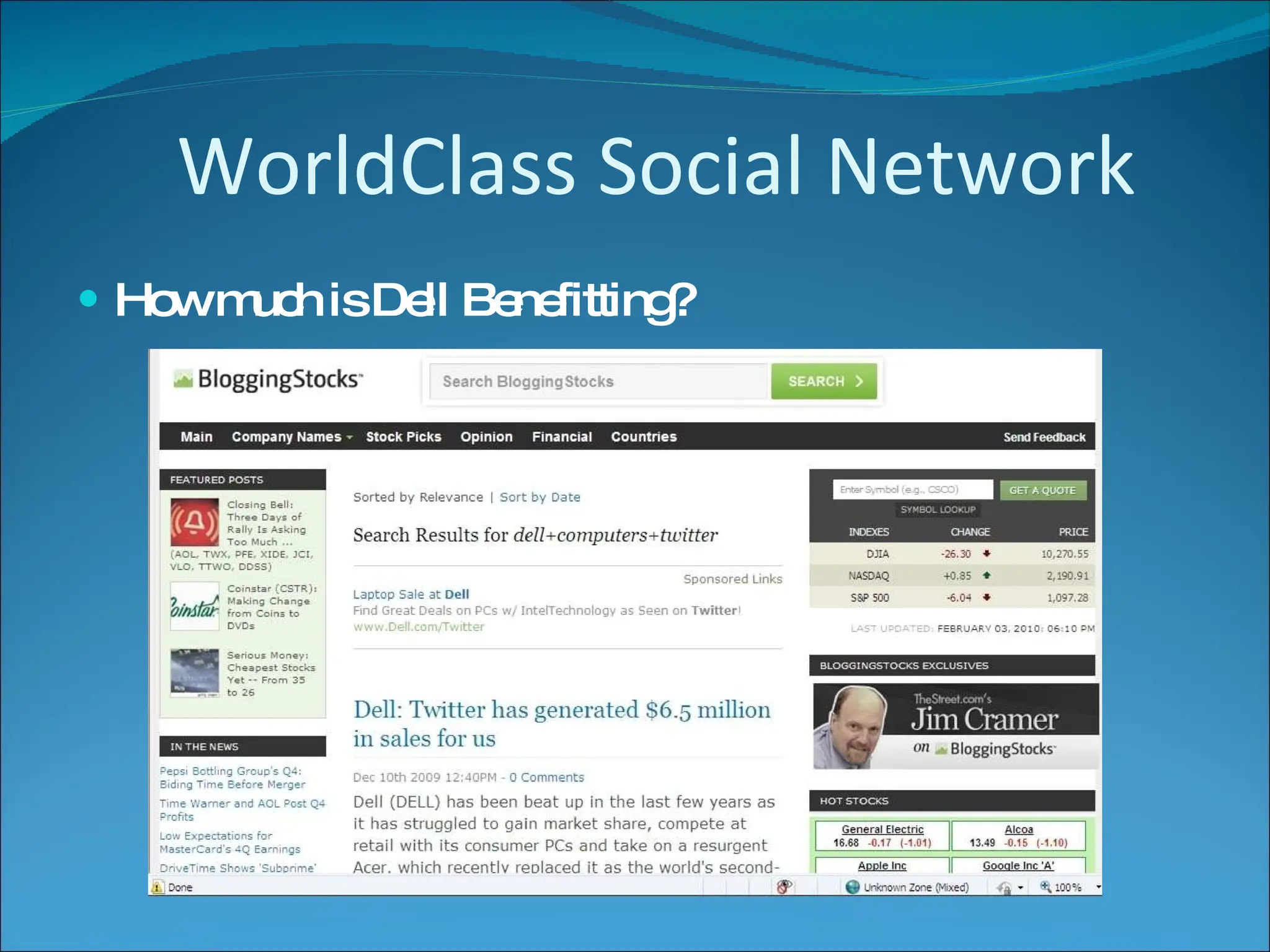 How much is Dell Benefitting?  WorldClass Social Network 