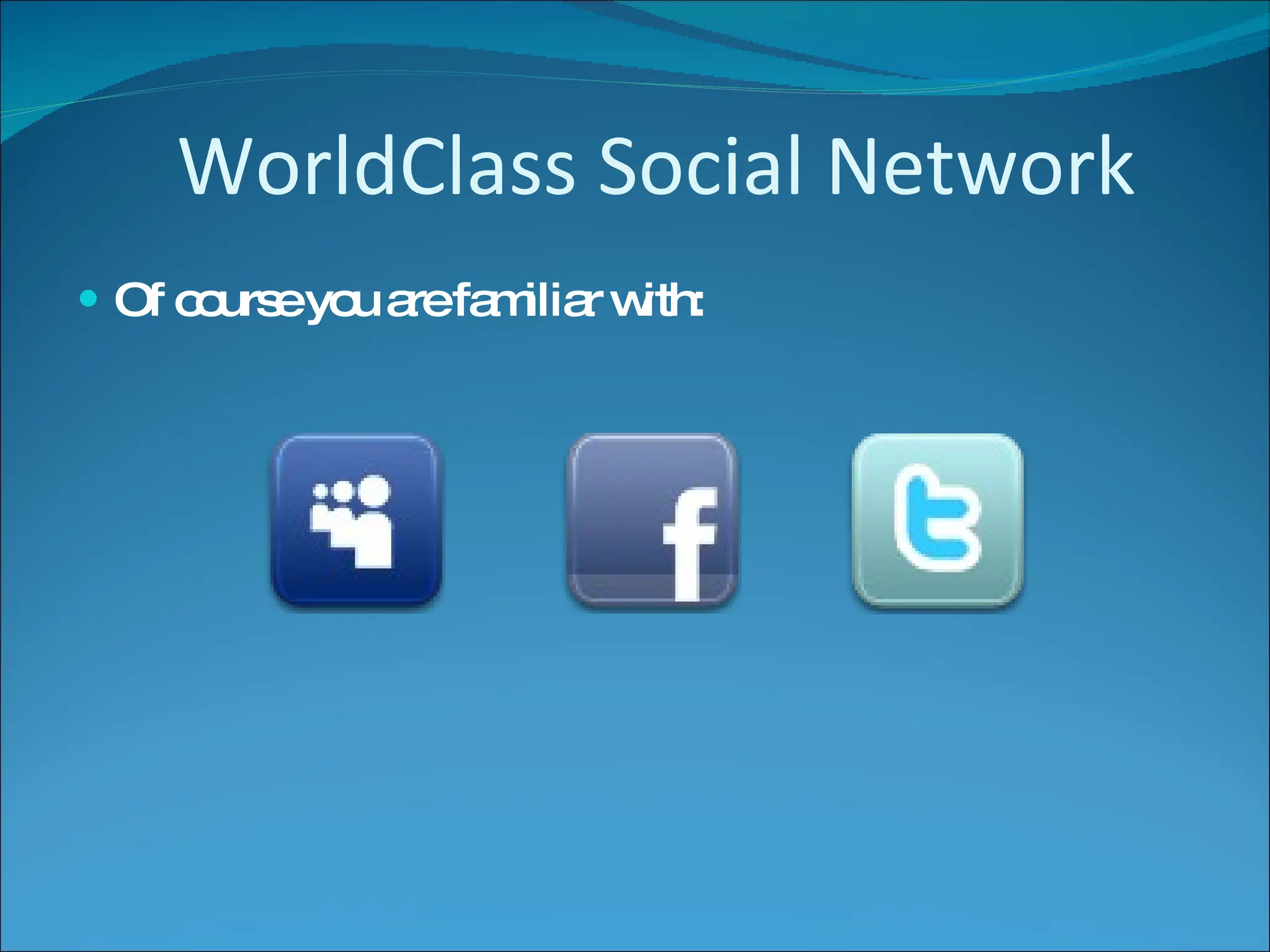 Of course you are familiar with: WorldClass Social Network 