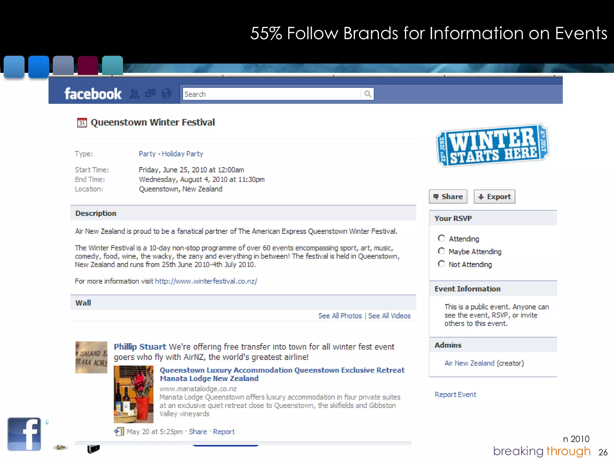 55% Follow Brands for Information on Events




                             © Colmar Brunton 2010
                                                     26
 