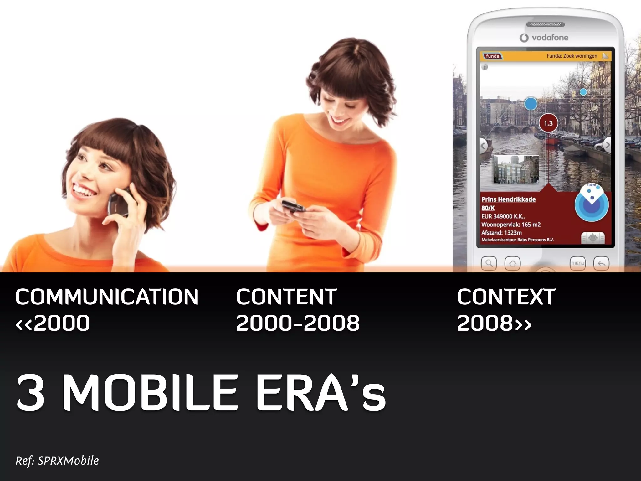 COMMUNICATION     CONTENT     CONTEXT
<<2000            2000-2008   2008>>


3 MOBILE ERA’s
Ref: SPRXMobile
 