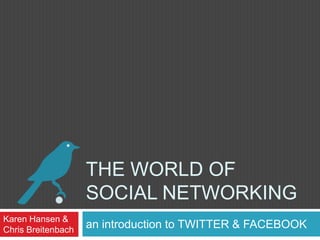 The World of Social Networking an introduction to TWITTER & FACEBOOK Karen Hansen & Chris Breitenbach 