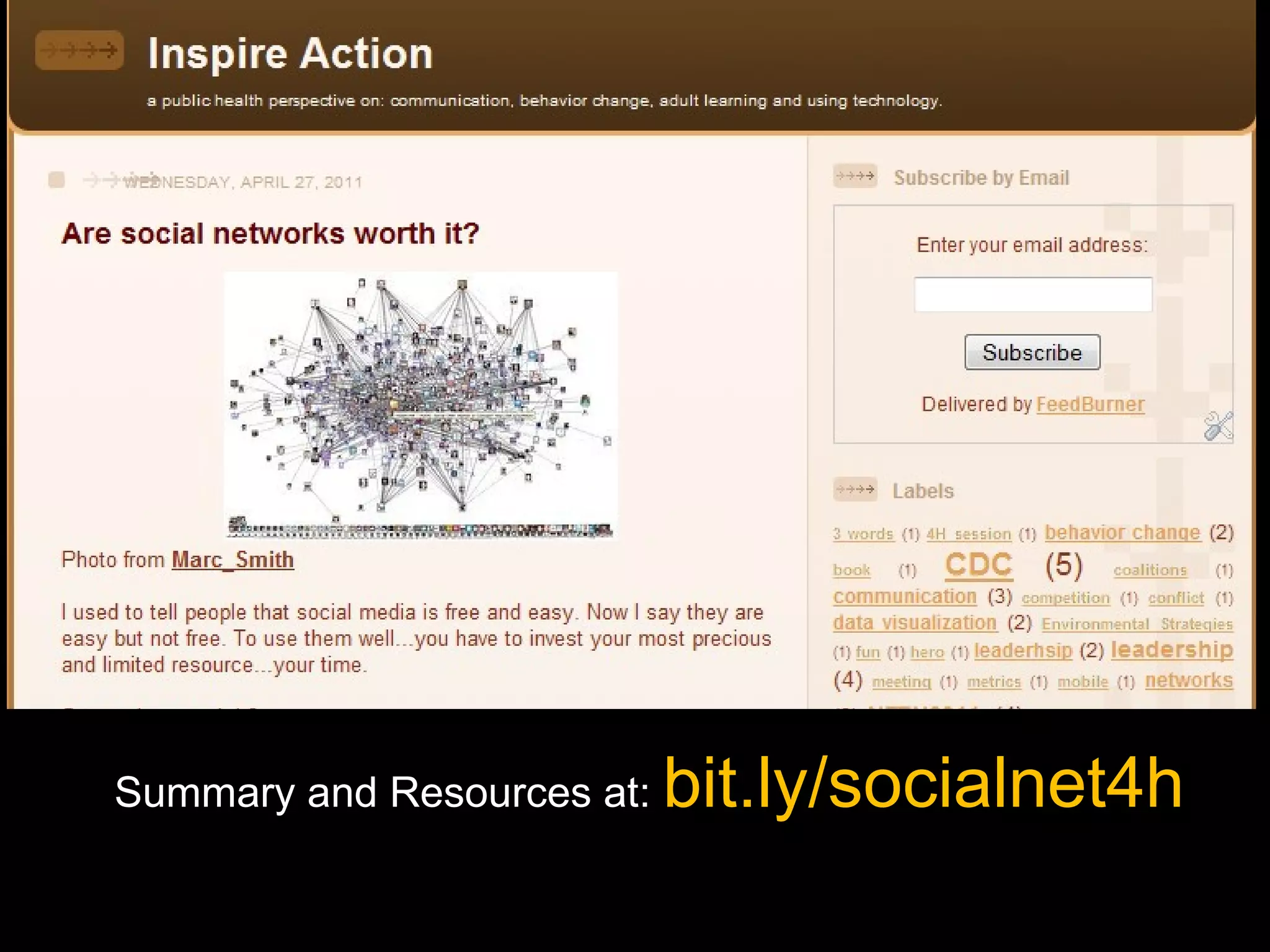 Summary and Resources at:  bit.ly/socialnet4h 