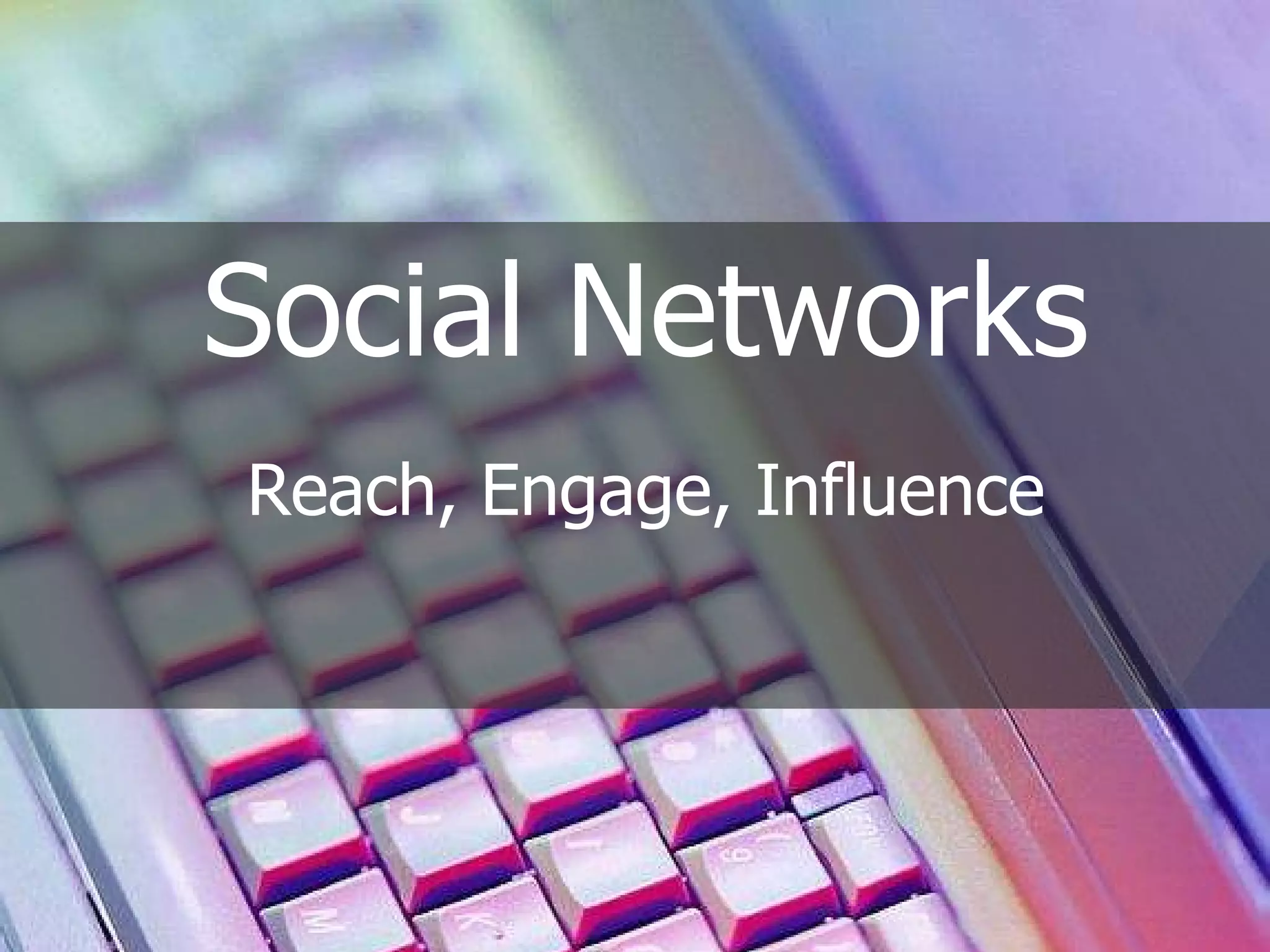 Social Networks Reach, Engage, Influence 