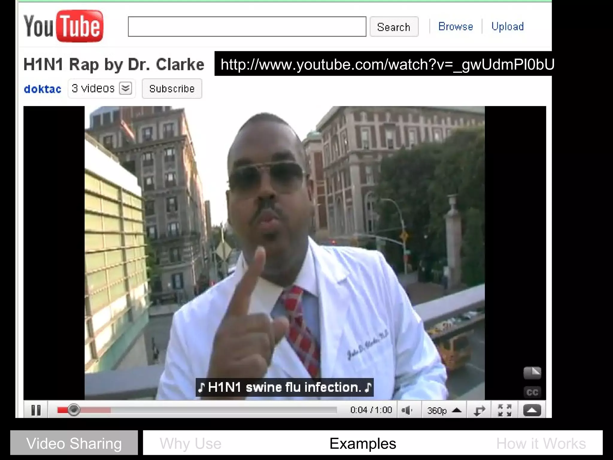 http://www.youtube.com/watch?v=_gwUdmPl0bU Why Use   Examples     How it Works Video Sharing 