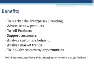 Social networks and social media analysis in the context of the enterprise