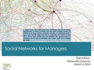 Social Networks for Managers
Patti Anklam
Willamette University
March 4, 2014

 