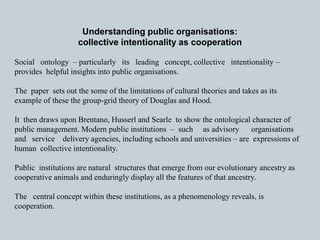 Collective Intention Social ontology: Understanding Public Orgainisation | PPT
