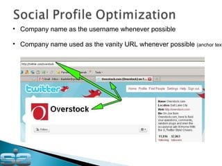 Company name as the username whenever possible Company name used as the vanity URL whenever possible  (anchor text) 
