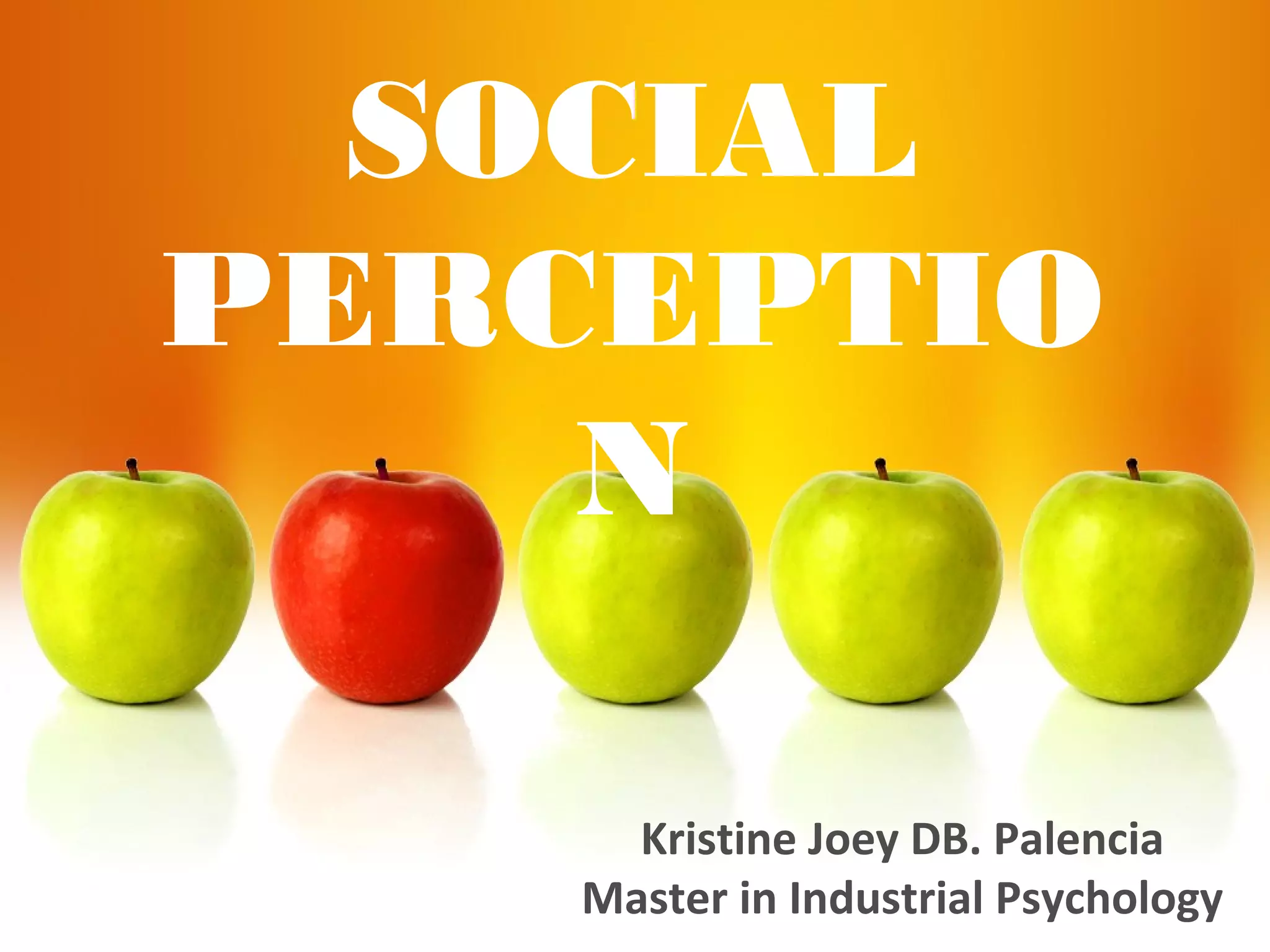 SOCIAL
PERCEPTIO
N
Kristine Joey DB. Palencia
Master in Industrial Psychology
 