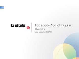 Facebook Social Plugins: Overview Last update: 5/6/2011 1 