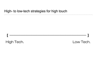 High- to low-tech strategies for high touch
High Tech. Low Tech.
[ ]
 
