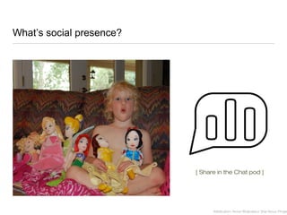 What’s social presence?
[ Share in the Chat pod ]
Attribution: Anna Wojtowicz (the Noun Projec
 