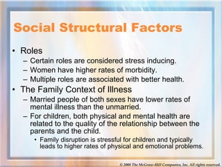 Social Structural Factors <ul><li>Roles </li></ul><ul><ul><li>Certain roles are considered stress inducing.  </li></ul></u...