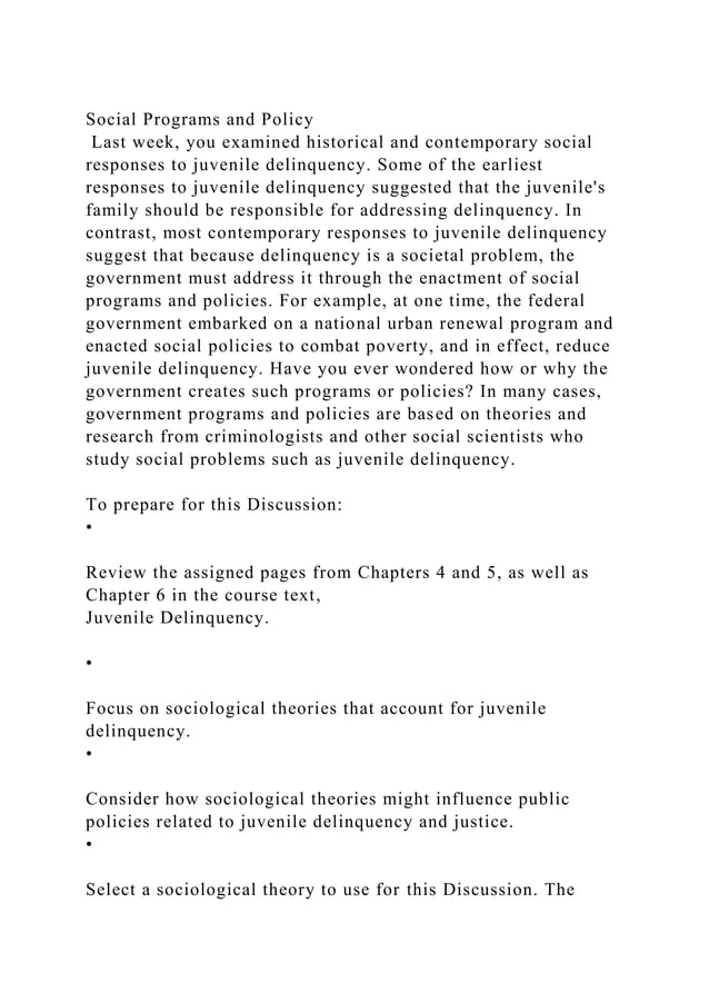 Social Programs and Policy Last week, you examined historical and .docx