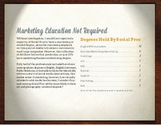 Advanced Degree Not Required
Among the Social Pros All-Stars included in this inaugural
B2C group, 30% have a Masters degr...