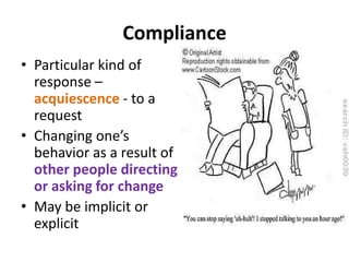 Milgram’s Authority-Obedience ExperimentsMost published experiment in obedience studies in social psychology65% of participants gave maximum voltage (450 volts)Results demonstrate the influence of orders from authority  