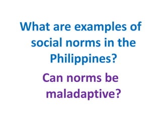 Research on Social NormsMuzafer Sherif (1935)Autokinetic paradigm/effect     (how groups form norms)“the group must be right”Contact with others influences our immediate perceptions of reality