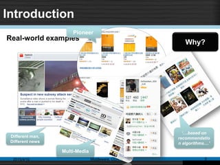 Introduction
2015/4/10 Middleware, CCNT, ZJU 5
Real-world examples
Why?
Different man,
Different news
Pioneer
‘....based on
recommendatio
n algorithms....’
Multi-Media
 