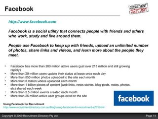 Facebook Using Facebook for Recruitment http://www.recruitmentdirectory.com.au/Blog/using-facebook-for-recruitment-a203.ht...