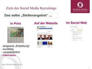 12
Quelle: Münchner Merkur, 22.02.14
Das selbe „Stellenangebot“ ...
Im Social WebAuf der WebsiteIn Print
Ziele des Social ...
