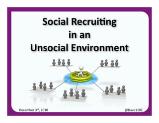 Social	
  Recrui,ng	
  
                  in	
  an	
  
          Unsocial	
  Environment	
  




December	
  3rd,	
  2010	
  
Social	
  Recrui,ng	
  in	
  an	
  Unsocial	
  Environment	
     @Dave1102	
  	
  	
  	
  	
  #MNREC	
  
                                                                         @Dave1102	
  
 