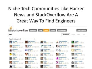 Niche Tech Communities Like Hacker News and StackOverflow Are A Great Way To Find Engineers<br />