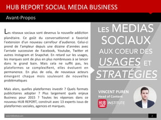 HUB REPORT SOCIAL MEDIA BUSINESS
Avant-Propos
www.HUBinsttute.com 2
Les réseaux sociaux sont devenus la nouvelle addicton
...
