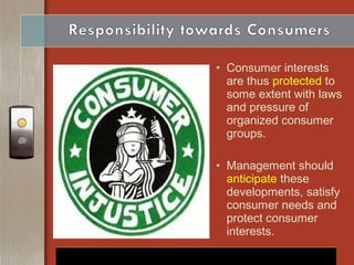 • Consumer interests
are thus protected to
some extent with laws
and pressure of
organized consumer
groups.
• Management s...
