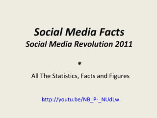 http://youtu.be/NB_P-_NUdLw Social Media Facts Social Media Revolution 2011 * All The Statistics, Facts and Figures 