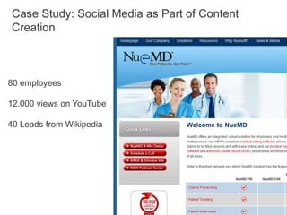Case Study: Social Media as Part of Content Creation80 employees12,000 views on YouTube40 Leads from Wikipedia3333