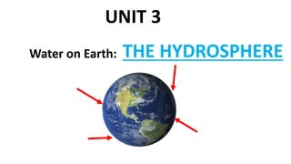 Water on Earth: THE HYDROSPHERE
UNIT 3
 
