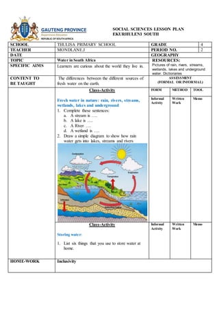 Social sciences lesson plan term 4 geograpghy | DOCX