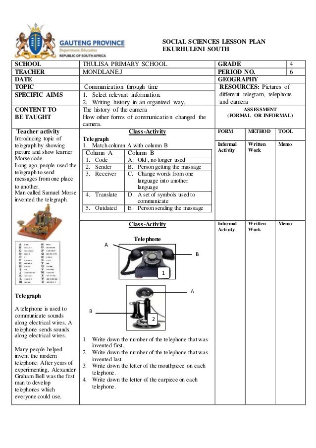 Social Sciences Lesson Plan Term 4 History Social Sciences Lesson Plan Term 4 History