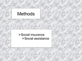 Methods Social insurance Social assistance 